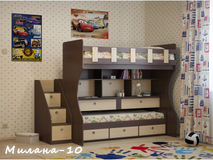 Двухъярусная кровать со столами Милана-10, спальные места 190х80 см